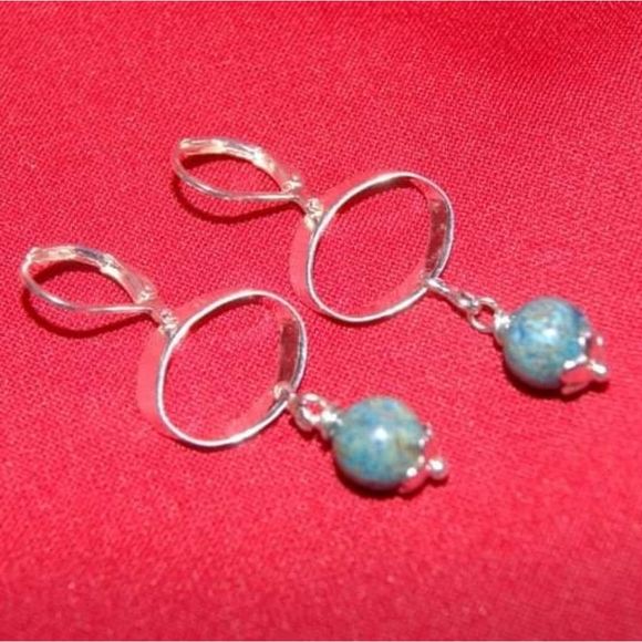 Handmade Imperial Jasper Gemstone & Flattened Silver Rings Dangle Earrings - Picture 6 of 6